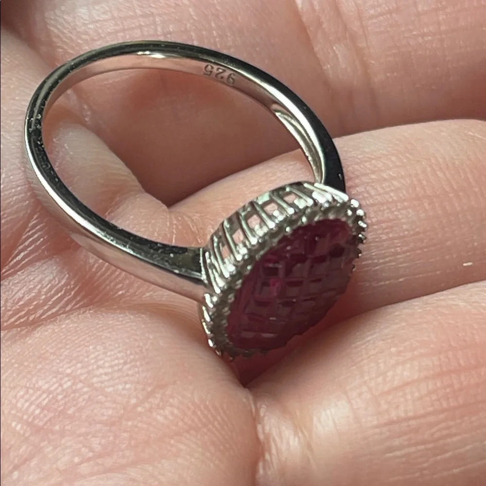 Natural Ruby Princess Cut Halo Ring White Topaz Accent in 925 Silver Size 7